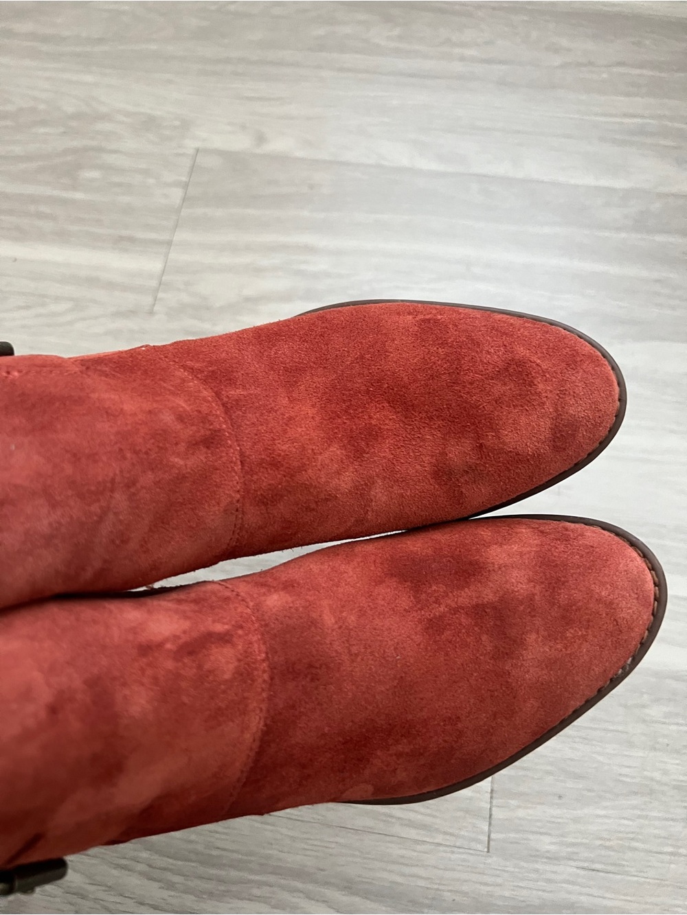 Comfortiva Rust Red Leather Suede Ankle Boots Buckle Booties Size 8M - Picture 4 of 11